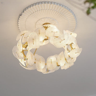 Contemporary Glass Leaf Chandelier With Luxury Gold Finish OpalDwell