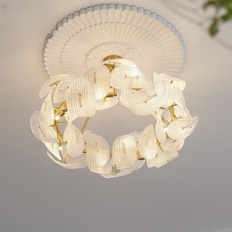 Contemporary Glass Leaf Chandelier With Luxury Gold Finish OpalDwell