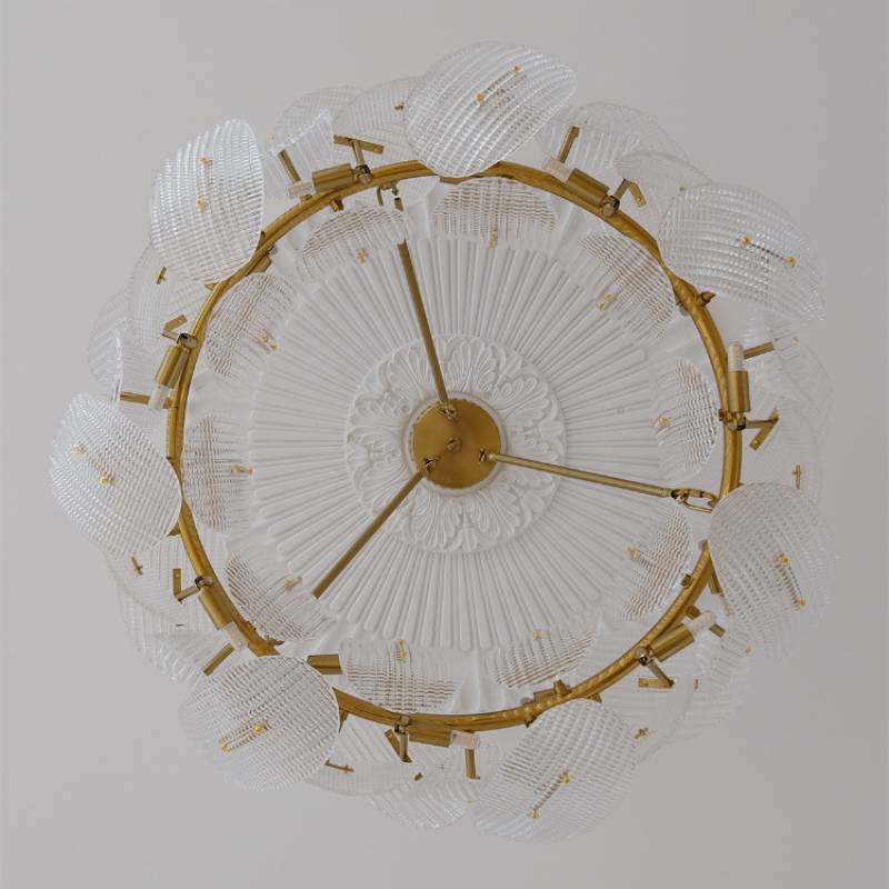 Contemporary Glass Leaf Chandelier With Luxury Gold Finish OpalDwell