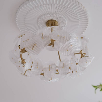 Contemporary Glass Leaf Chandelier With Luxury Gold Finish OpalDwell