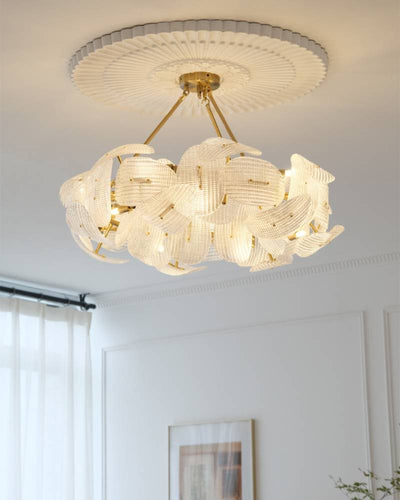 Contemporary Glass Leaf Chandelier With Luxury Gold Finish OpalDwell