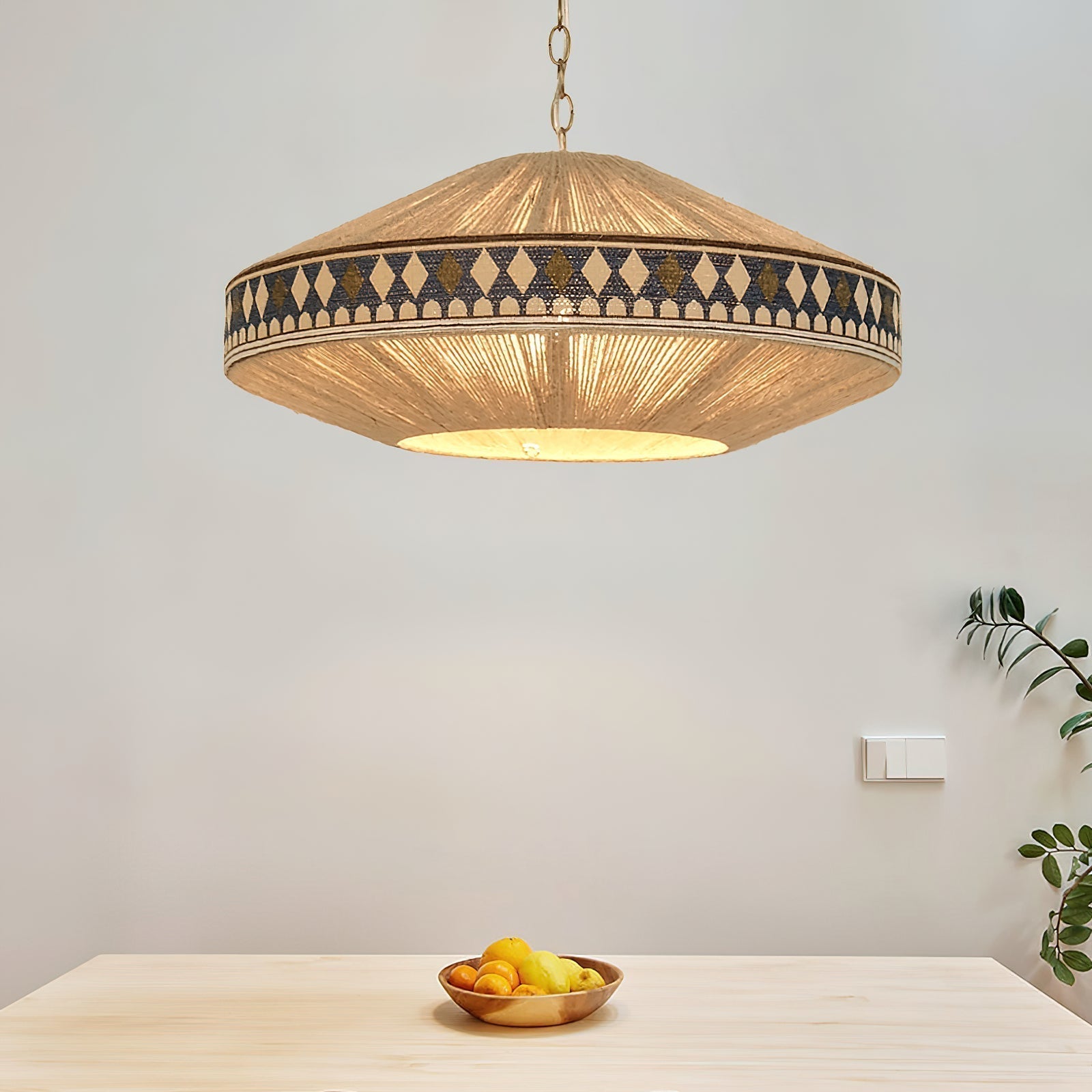 Astraea Boho Fringe Pendant Lamp with Geometric Weave - OpalDwell