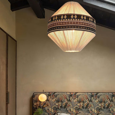 Astraea Boho Fringe Pendant Lamp with Geometric Weave - OpalDwell