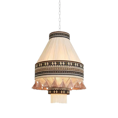 Astraea Boho Fringe Pendant Lamp with Geometric Weave - OpalDwell