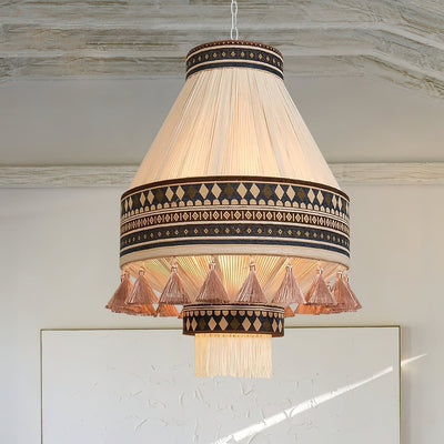 Astraea Boho Fringe Pendant Lamp with Geometric Weave - OpalDwell