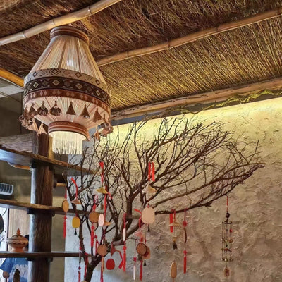 Astraea Boho Fringe Pendant Lamp with Geometric Weave - OpalDwell