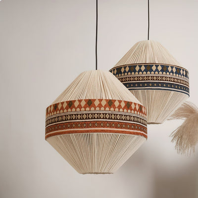 Astraea Boho Fringe Pendant Lamp with Geometric Weave - OpalDwell