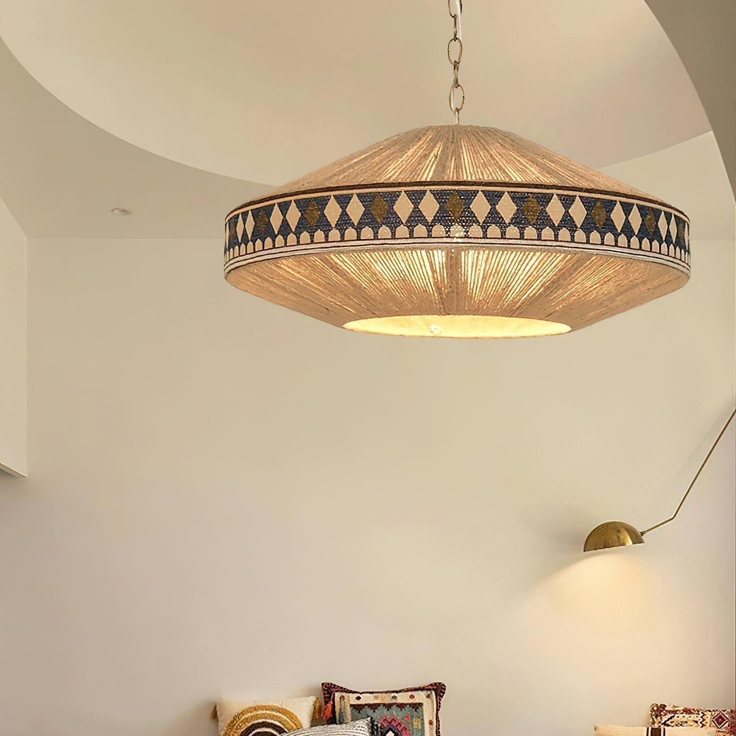 Astraea Boho Fringe Pendant Lamp with Geometric Weave - OpalDwell