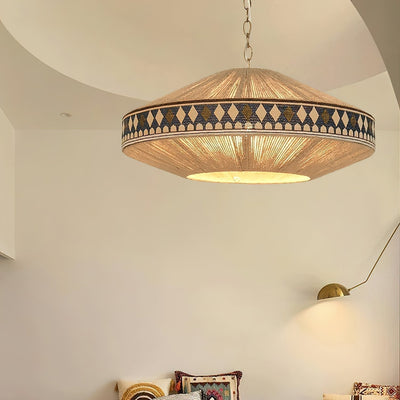 Astraea Boho Fringe Pendant Lamp with Geometric Weave - OpalDwell