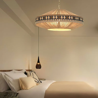 Astraea Boho Fringe Pendant Lamp with Geometric Weave - OpalDwell