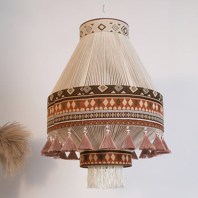 Astraea Boho Fringe Pendant Lamp with Geometric Weave - OpalDwell