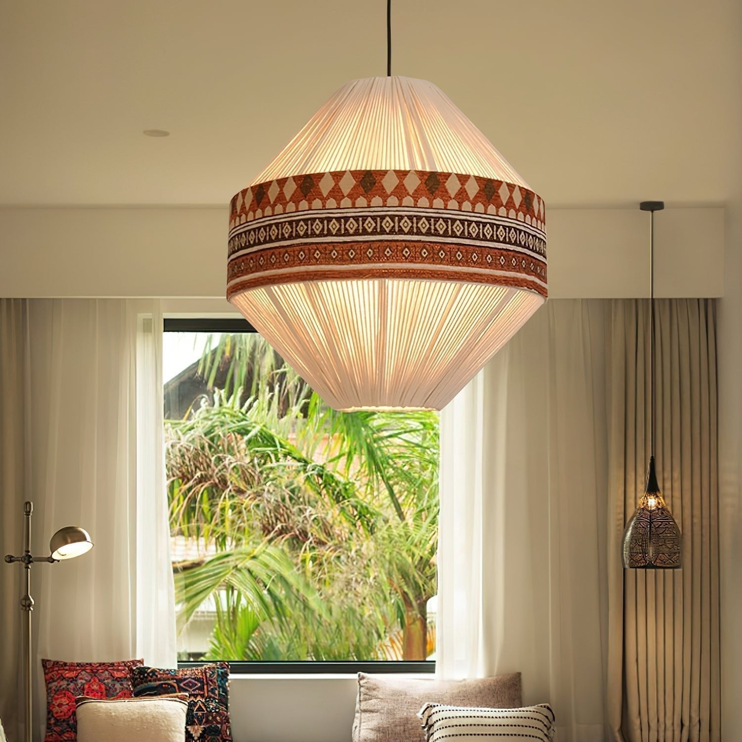 Astraea Boho Fringe Pendant Lamp with Geometric Weave - OpalDwell