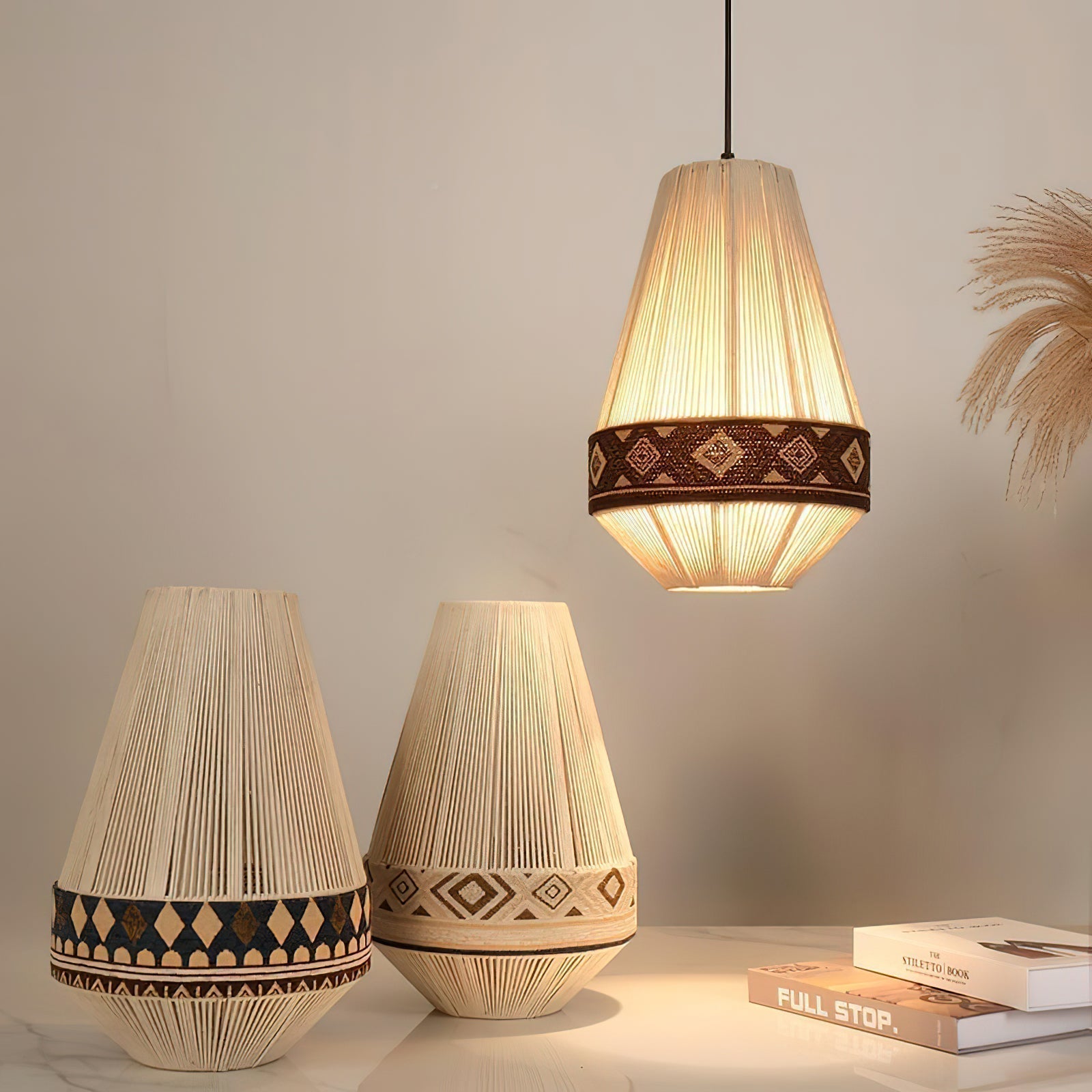 Astraea Boho Fringe Pendant Lamp with Geometric Weave - OpalDwell