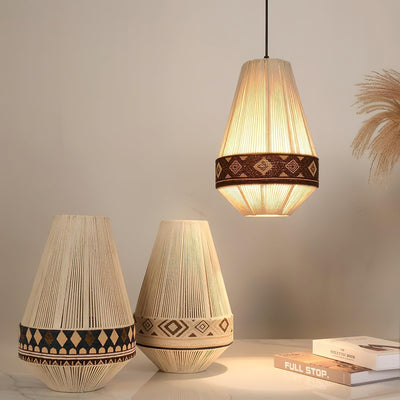 Astraea Boho Fringe Pendant Lamp with Geometric Weave - OpalDwell