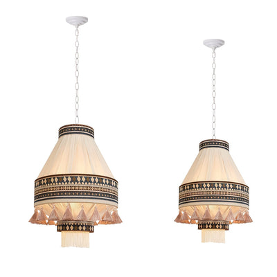 Astraea Boho Fringe Pendant Lamp with Geometric Weave - OpalDwell