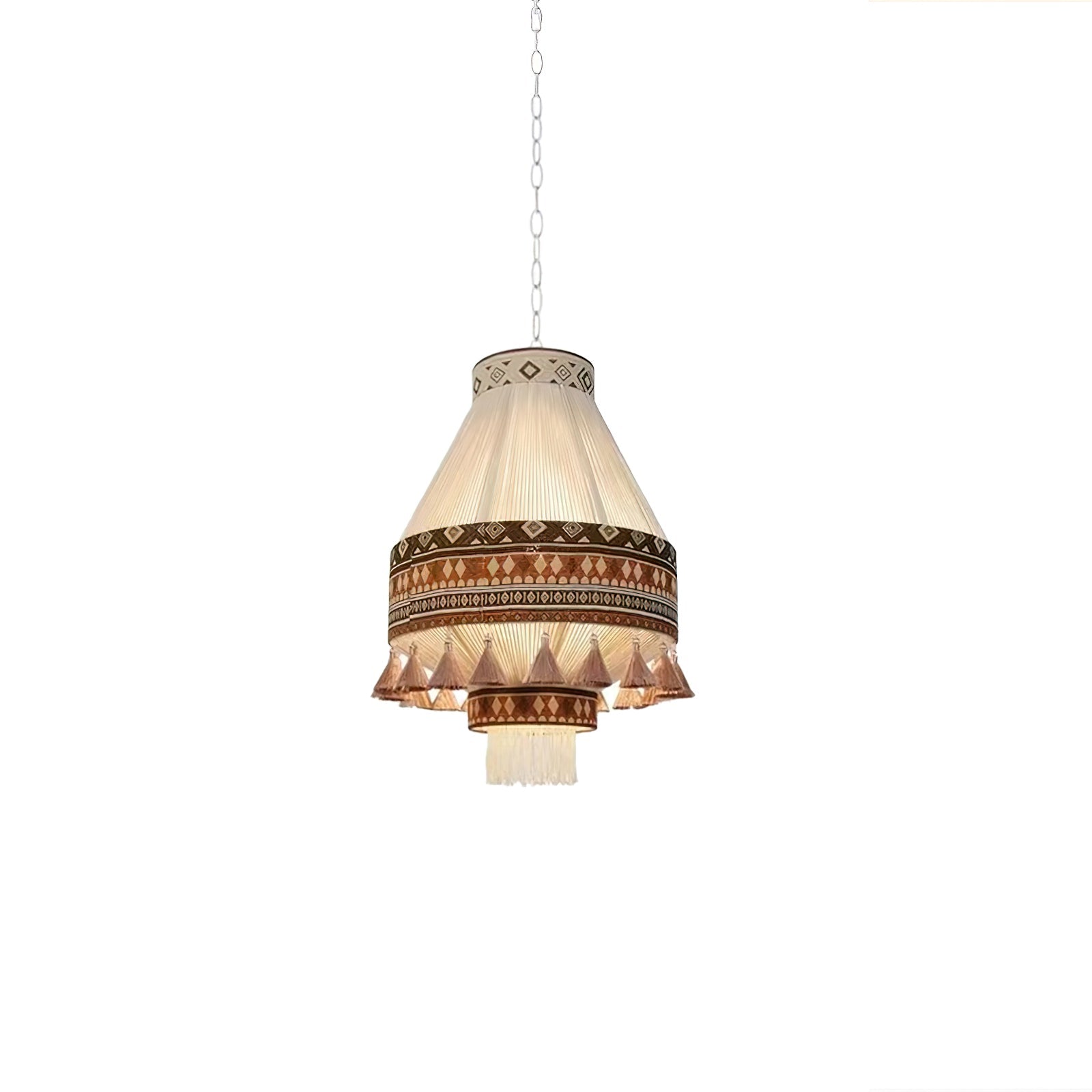 Astraea Boho Fringe Pendant Lamp with Geometric Weave - OpalDwell