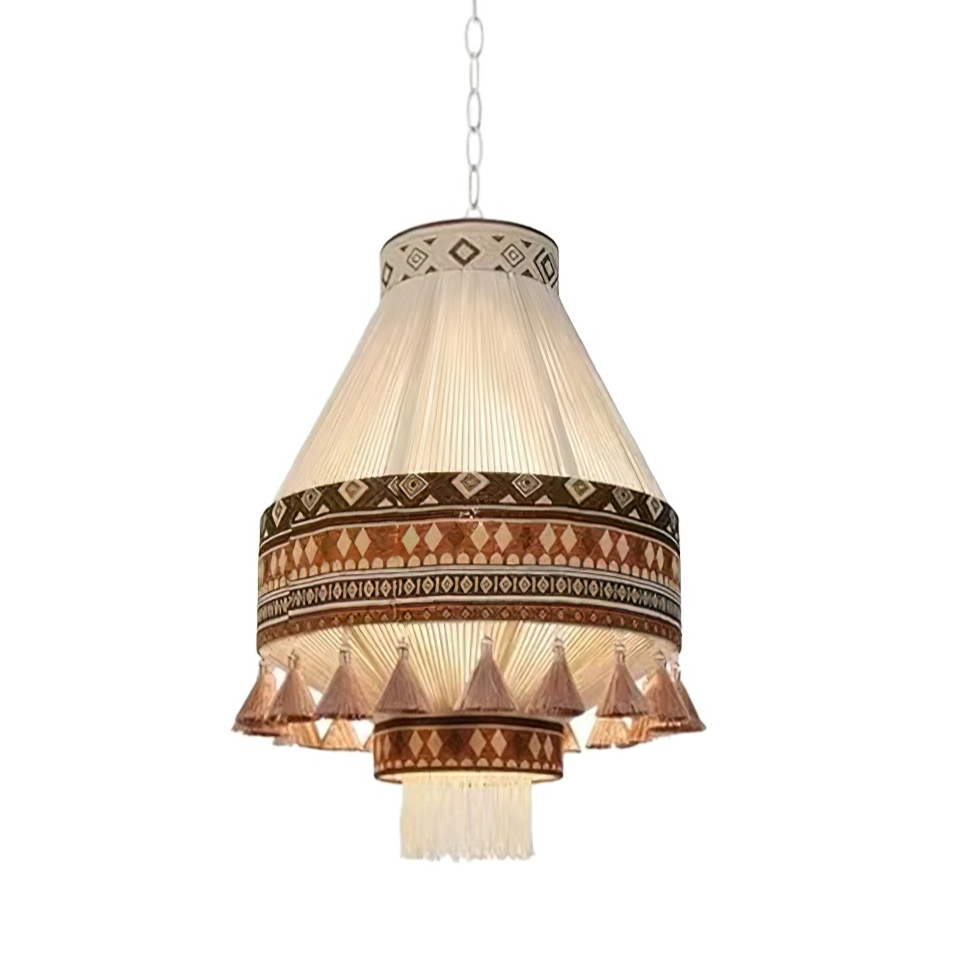 Astraea Boho Fringe Pendant Lamp with Geometric Weave - OpalDwell