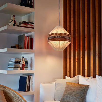 Astraea Boho Fringe Pendant Lamp with Geometric Weave - OpalDwell