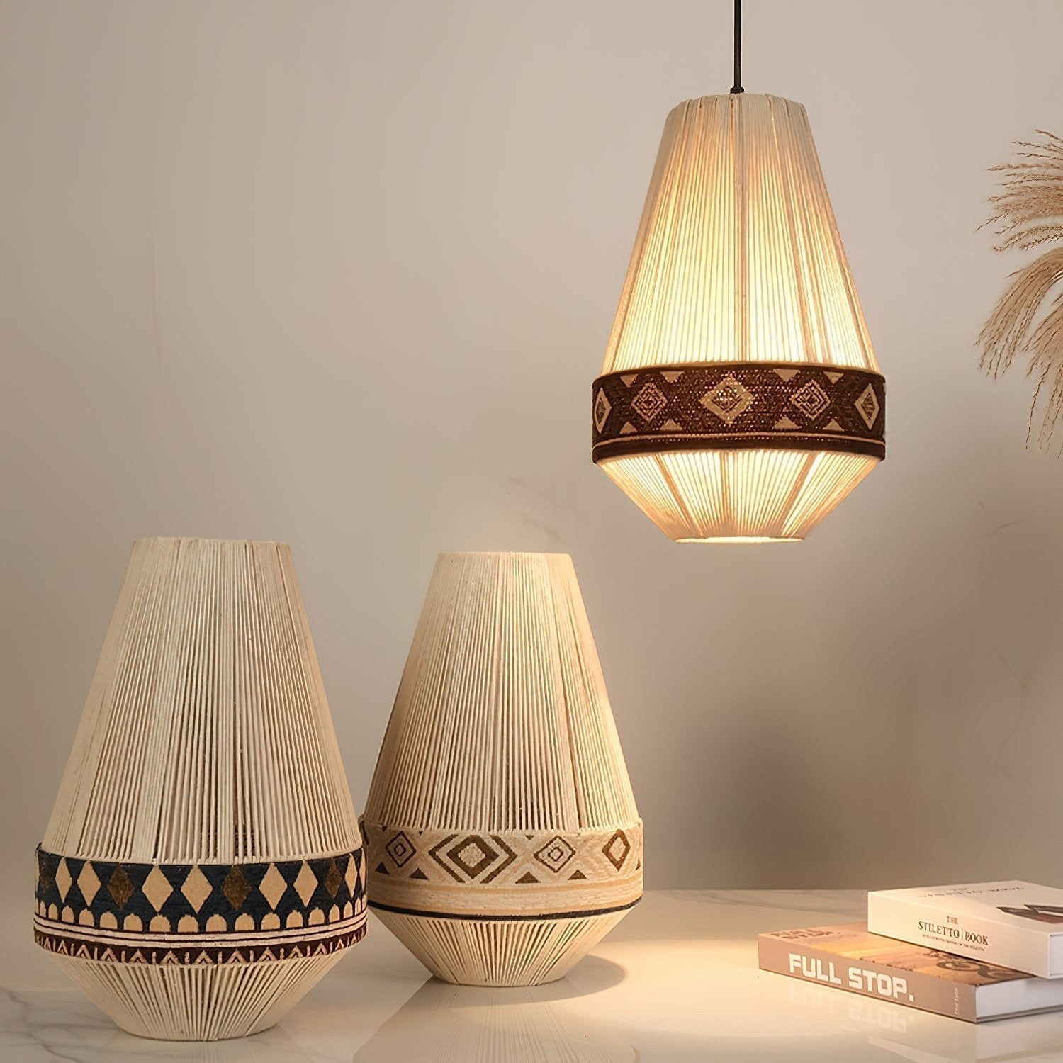 Astraea Boho Fringe Pendant Lamp with Geometric Weave - OpalDwell