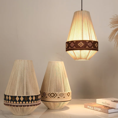 Astraea Boho Fringe Pendant Lamp with Geometric Weave - OpalDwell