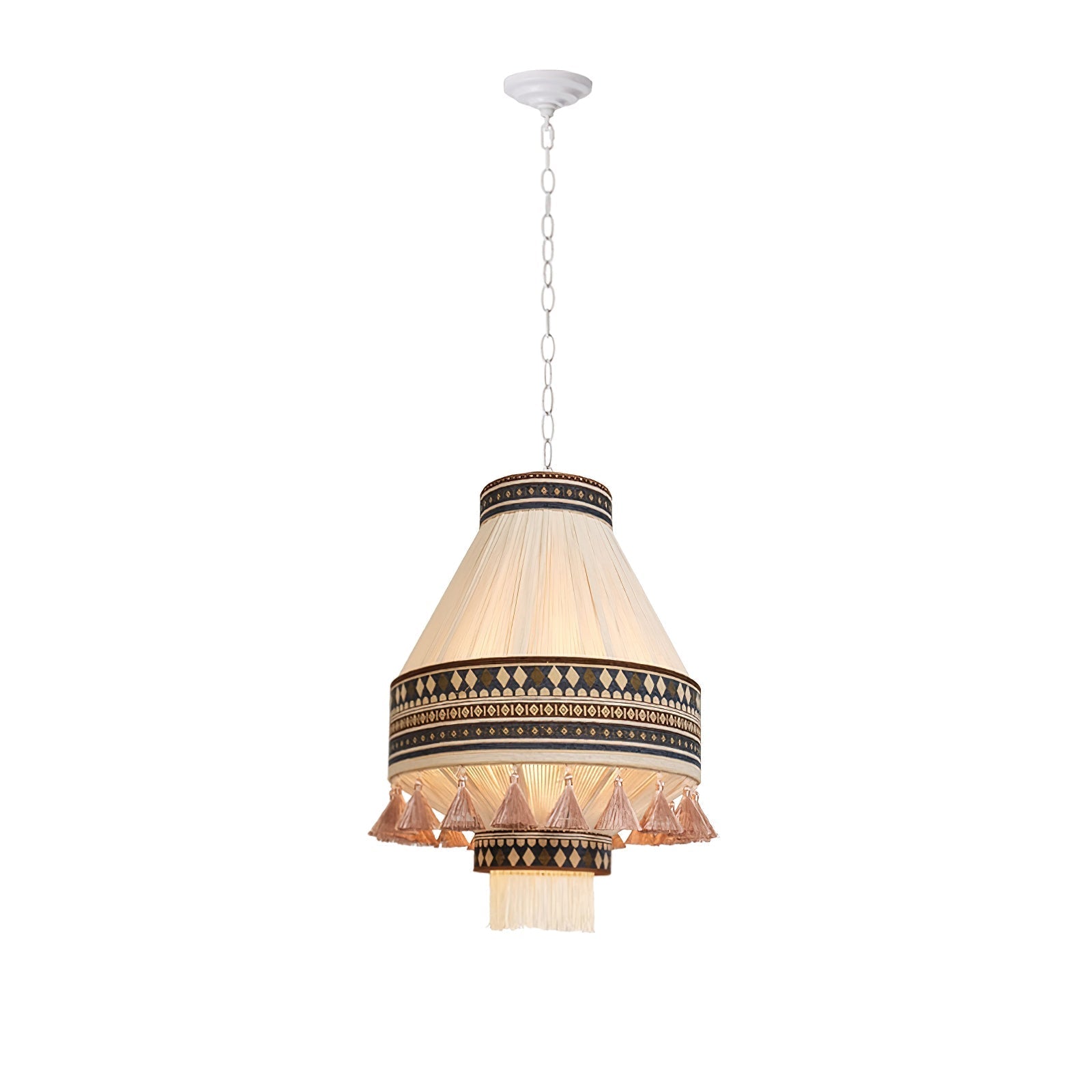 Astraea Boho Fringe Pendant Lamp with Geometric Weave - OpalDwell