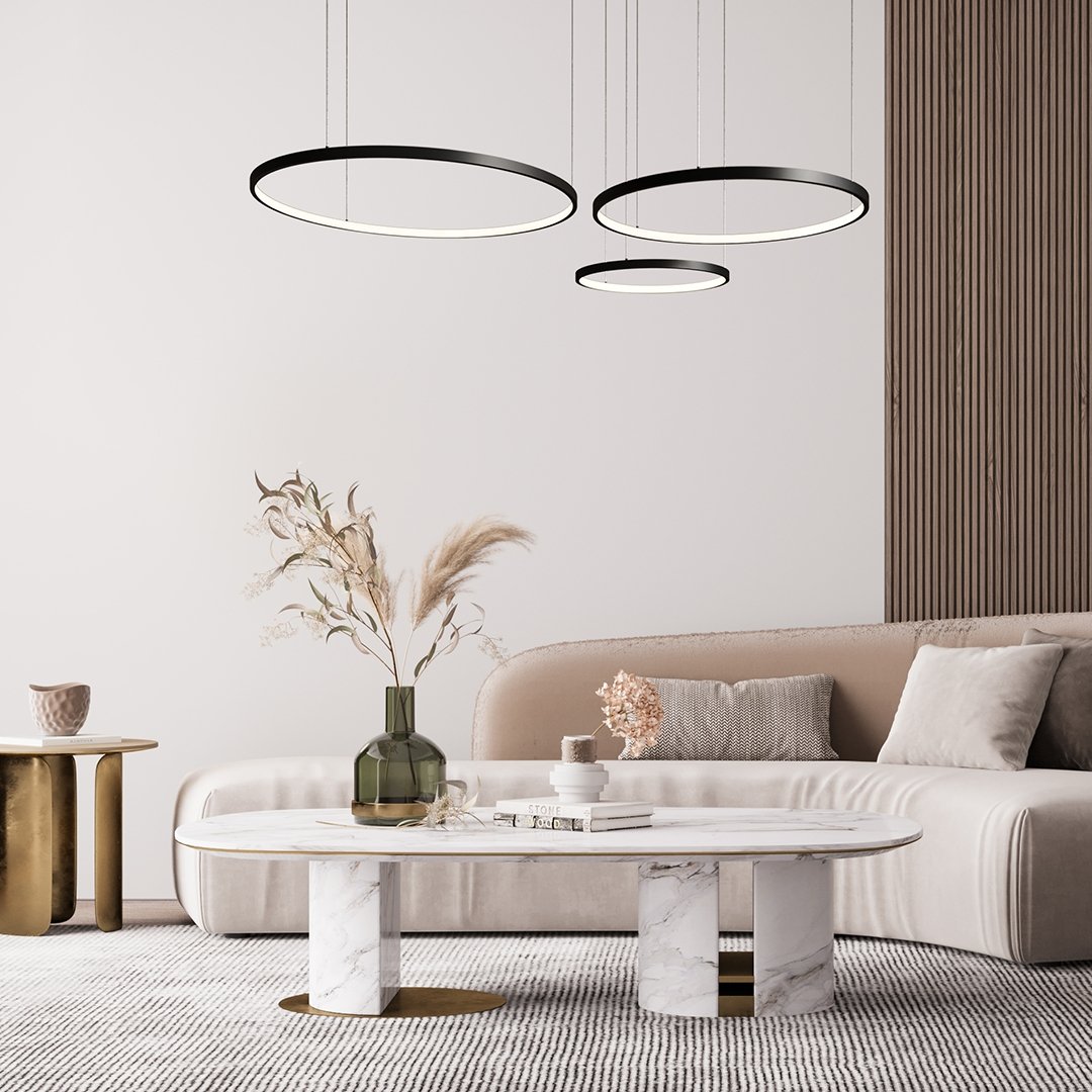 AureaHalo LED Three-Ring Pendant Light with Remote Control - OpalDwell