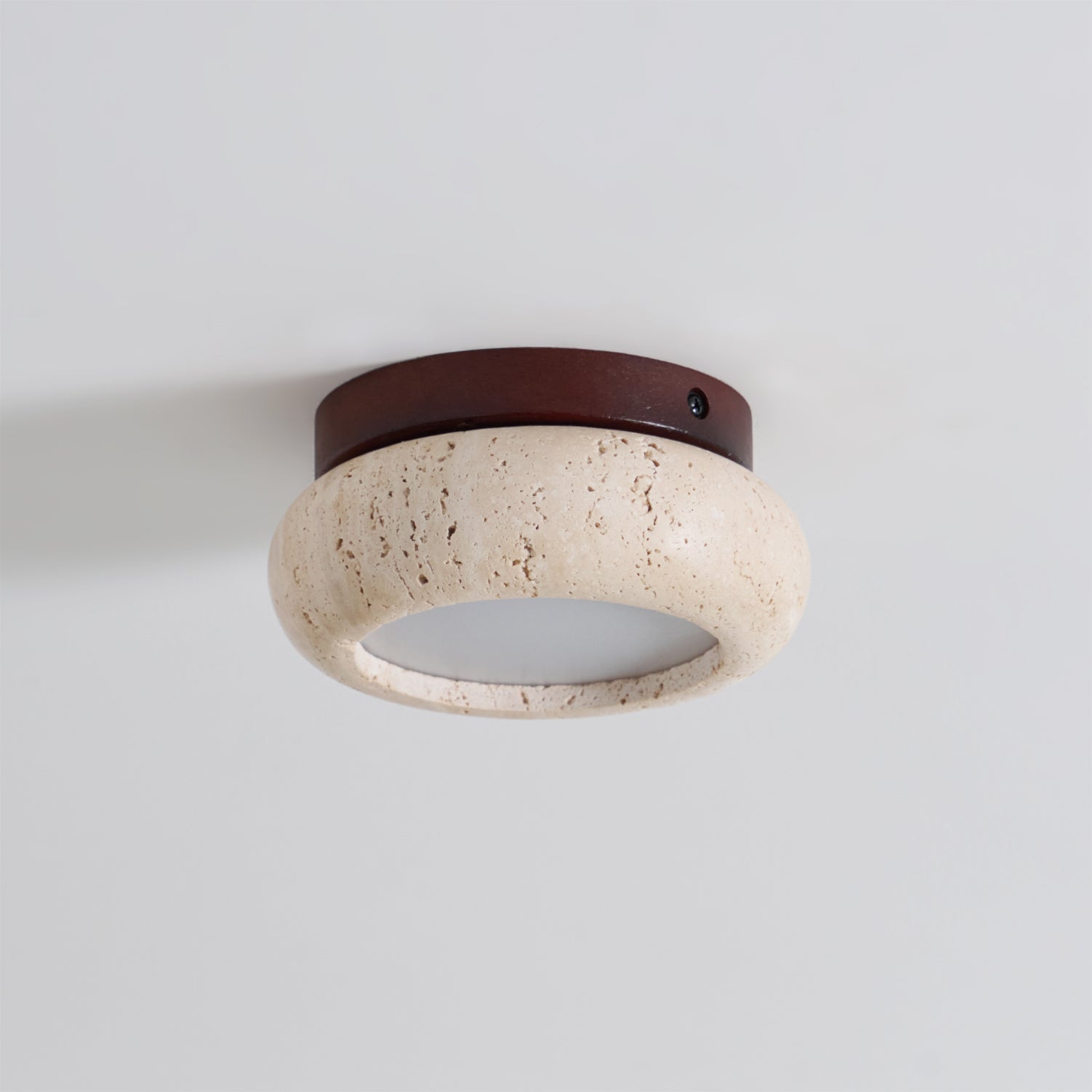 TerraLuxe Ring Ceiling Light Travertine Wood Mini Donut - OpalDwell