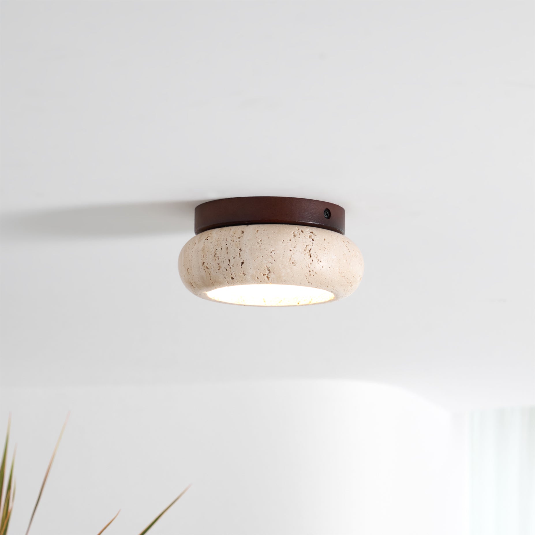 TerraLuxe Ring Ceiling Light Travertine Wood Mini Donut - OpalDwell