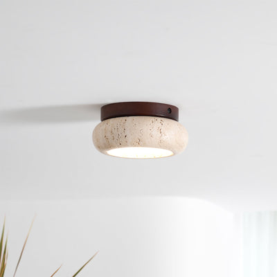 TerraLuxe Ring Ceiling Light Travertine Wood Mini Donut - OpalDwell