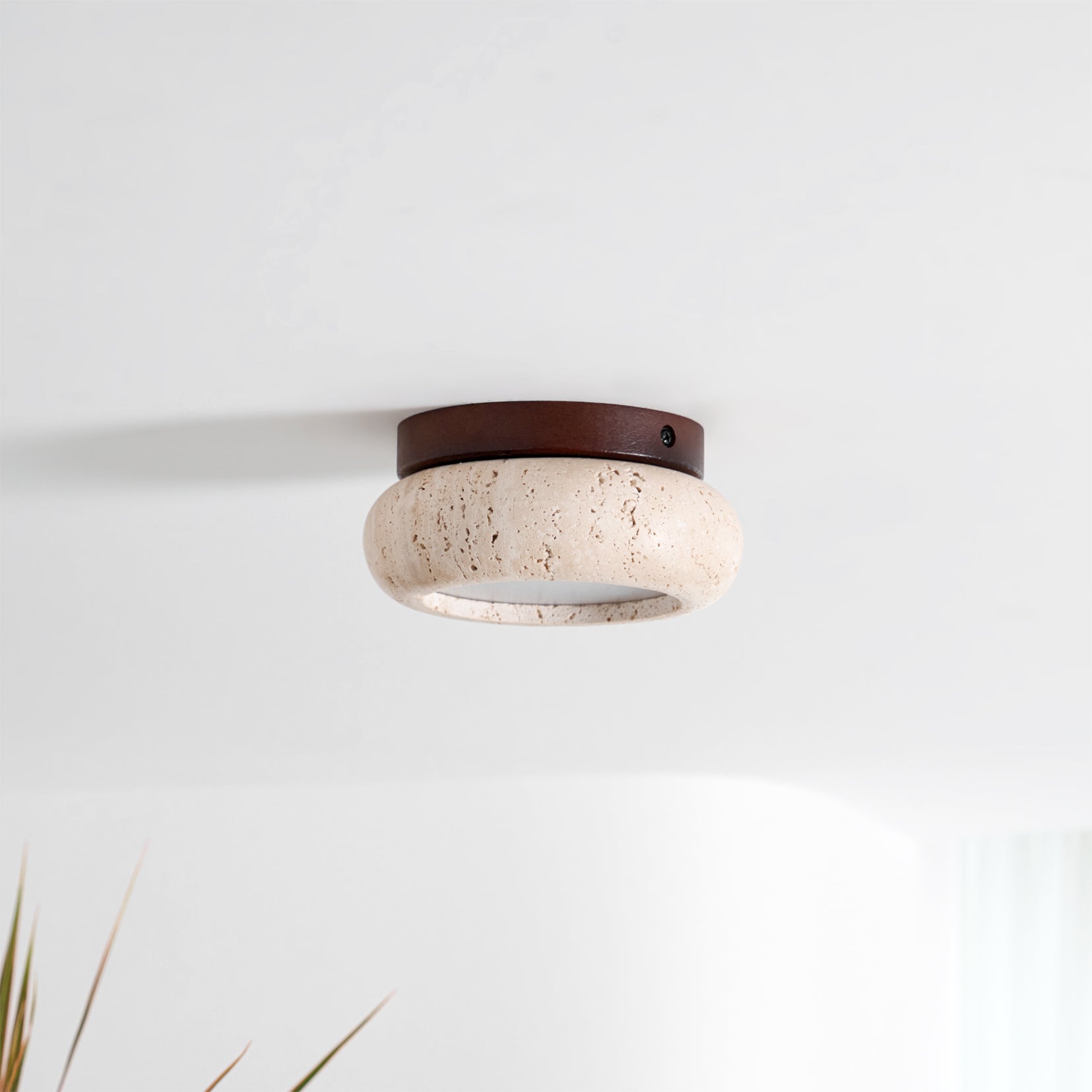 TerraLuxe Ring Ceiling Light Travertine Wood Mini Donut - OpalDwell