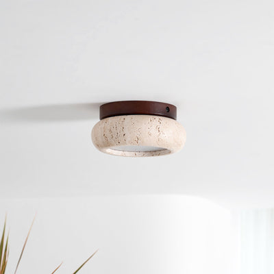 TerraLuxe Ring Ceiling Light Travertine Wood Mini Donut - OpalDwell