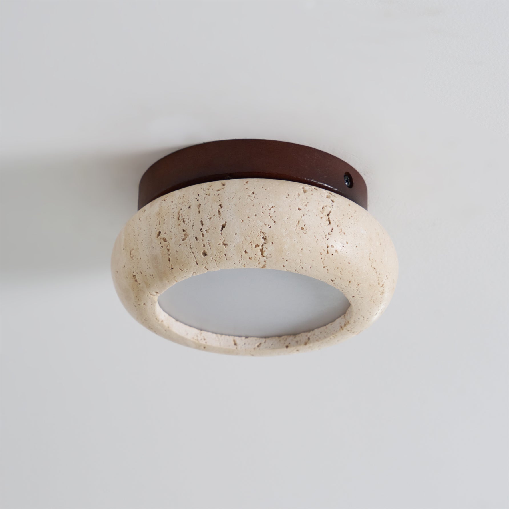 TerraLuxe Ring Ceiling Light Travertine Wood Mini Donut - OpalDwell