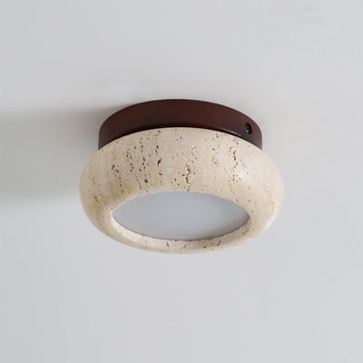 TerraLuxe Ring Ceiling Light Travertine Wood Mini Donut - OpalDwell