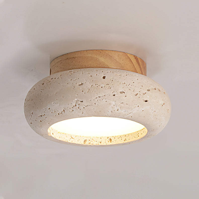 TerraLuxe Ring Ceiling Light Travertine Wood Mini Donut - OpalDwell