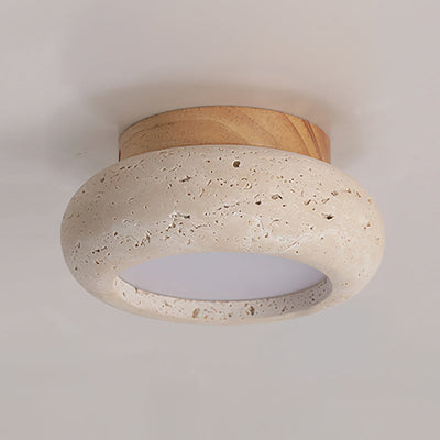 TerraLuxe Ring Ceiling Light Travertine Wood Mini Donut - OpalDwell