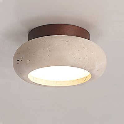 TerraLuxe Ring Ceiling Light Travertine Wood Mini Donut - OpalDwell
