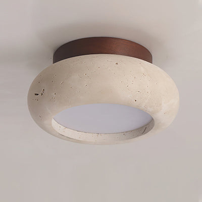 TerraLuxe Ring Ceiling Light Travertine Wood Mini Donut - OpalDwell