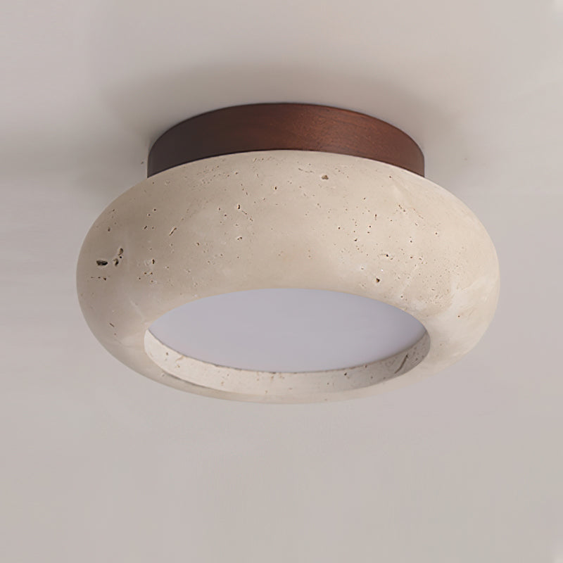 TerraLuxe Ring Ceiling Light Travertine Wood Mini Donut - OpalDwell