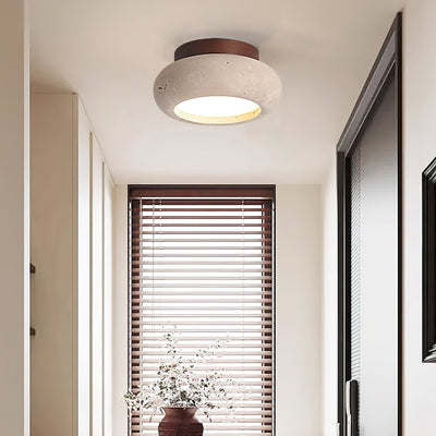 TerraLuxe Ring Ceiling Light Travertine Wood Mini Donut - OpalDwell
