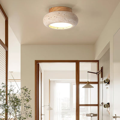 TerraLuxe Ring Ceiling Light Travertine Wood Mini Donut - OpalDwell