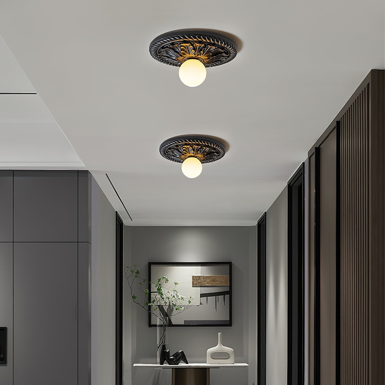Aurelia Vintage Farmhouse Ceiling Light with Opal Globe - OpalDwell