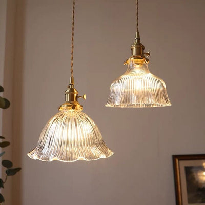 Montfleur French Vintage Fluted Glass Flower Pendant Light With LED Bulb Included - OpalDwell