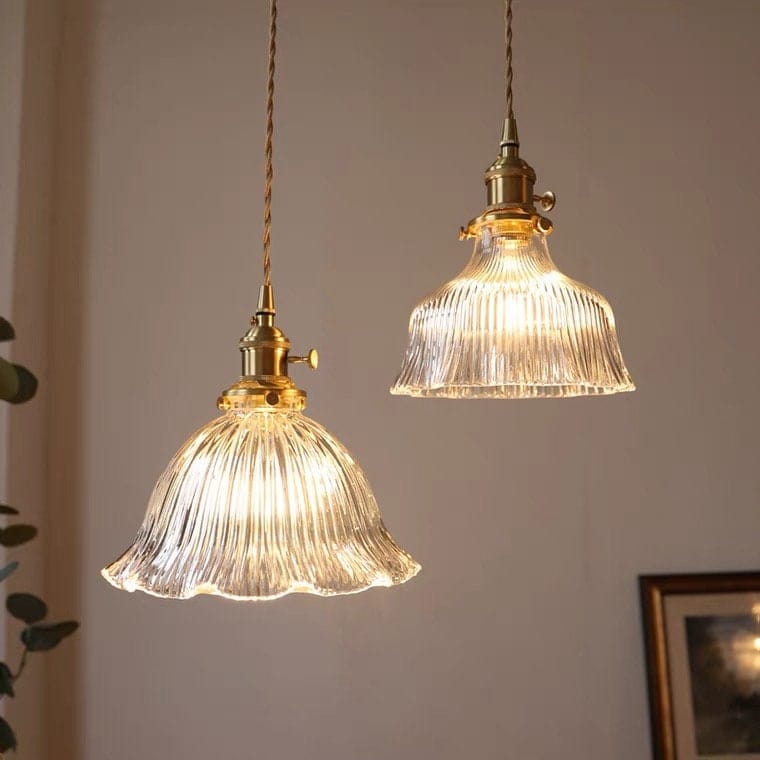 Montfleur French Vintage Fluted Glass Flower Pendant Light With LED Bulb Included - OpalDwell