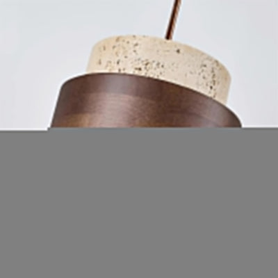 Aurelian Travertine Pendant Light with Walnut Wood Band OpalDwell
