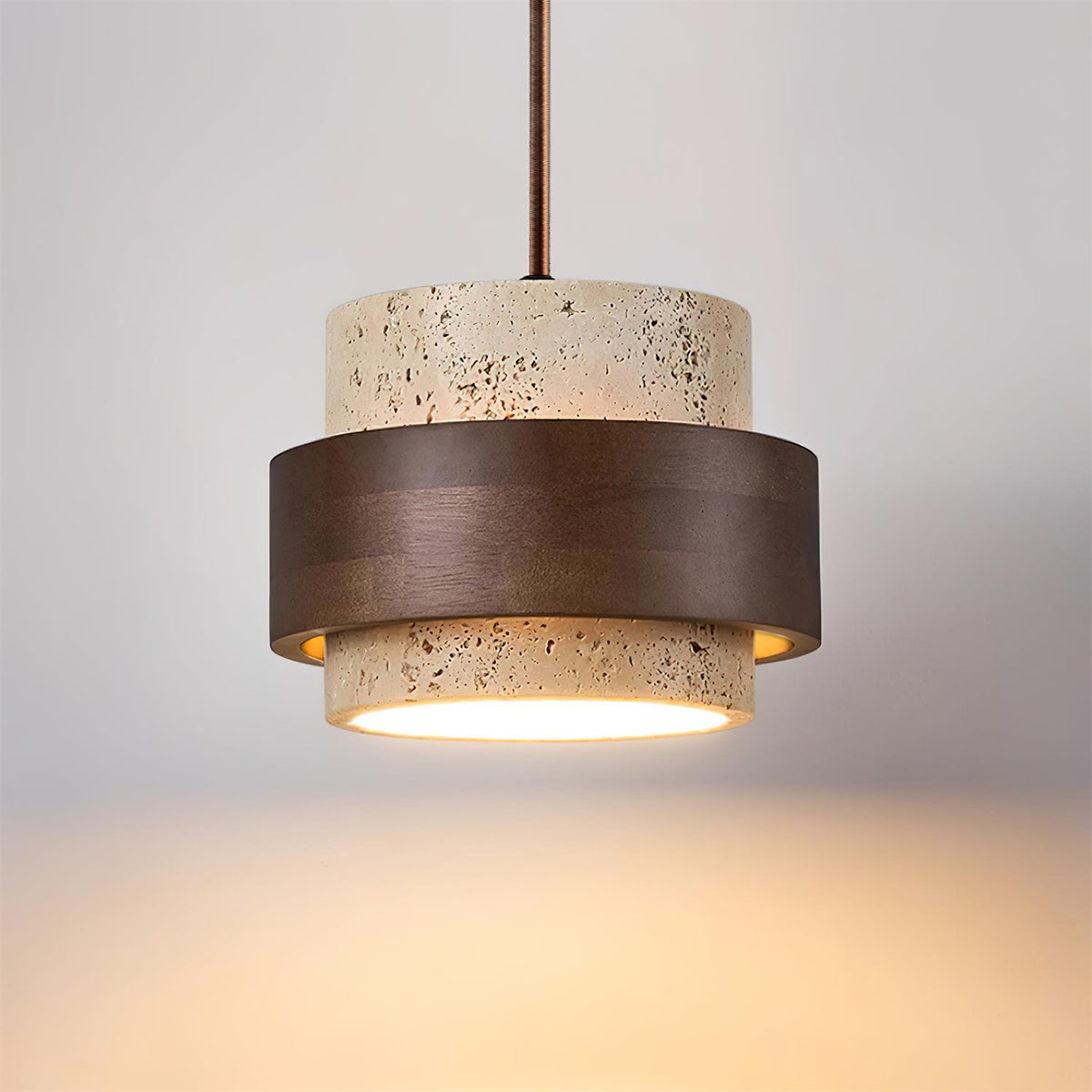 Aurelian Travertine Pendant Light with Walnut Wood Band OpalDwell
