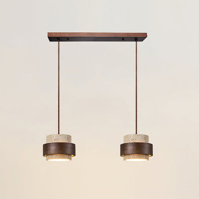 Aurelian Travertine Pendant Light with Walnut Wood Band OpalDwell