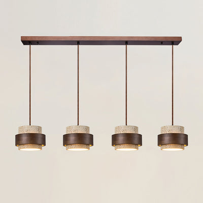 Aurelian Travertine Pendant Light with Walnut Wood Band OpalDwell