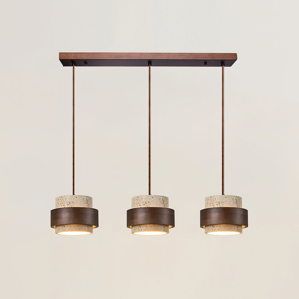 Aurelian Travertine Pendant Light with Walnut Wood Band OpalDwell
