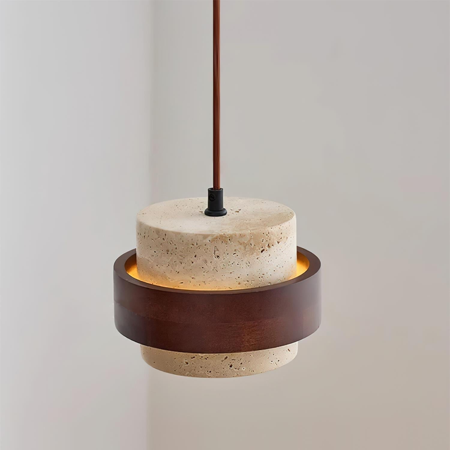 Aurelian Travertine Pendant Light with Walnut Wood Band OpalDwell