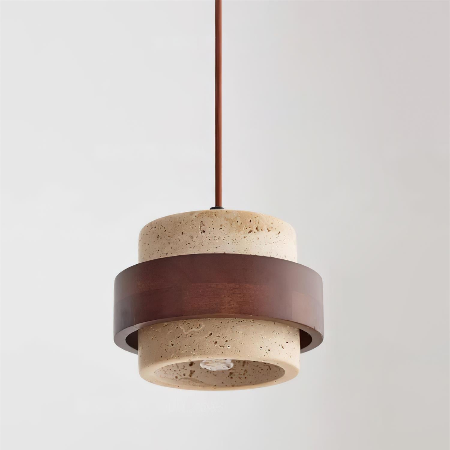 Aurelian Travertine Pendant Light with Walnut Wood Band OpalDwell